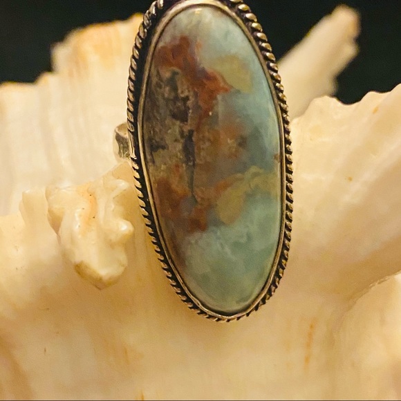 Caribbean Larimar statement Handcrafted ring - Picture 6 of 6